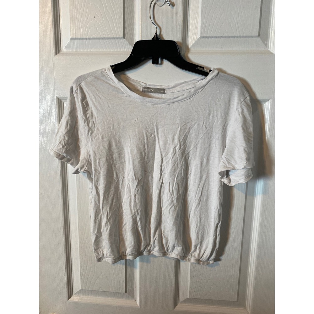Tresics White Short Sleeve Elastic Bubble Hem Crop Top Tee Large